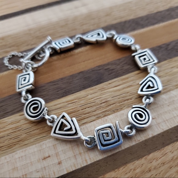 Silpada 925 Silver Geometric Design Bracelet with Safety Chain RARE - Picture 6 of 16